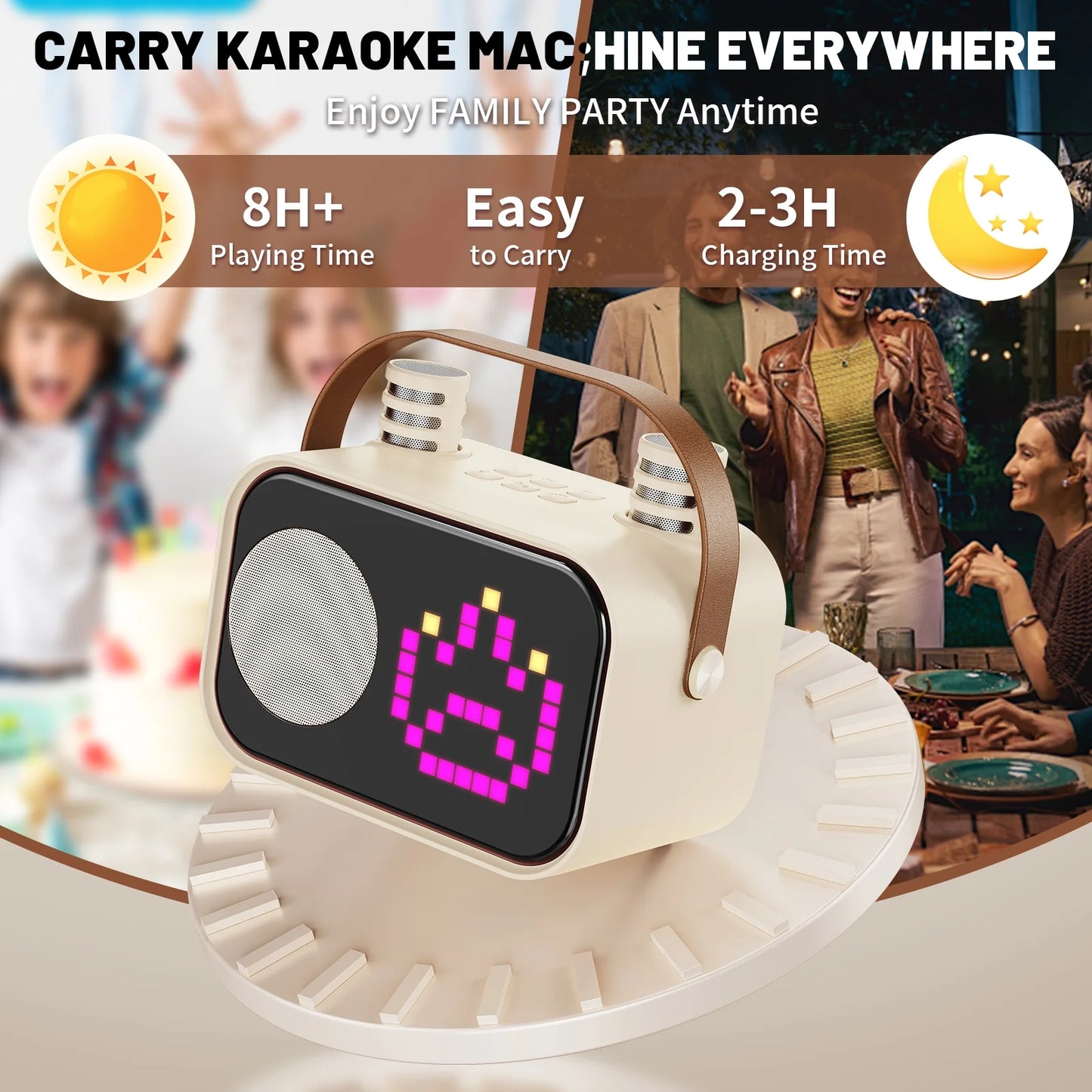 Karaoke Machine for Kids, Bluetooth Speaker with Microphone, Kids Karaoke Machine, 15 Animation Modes