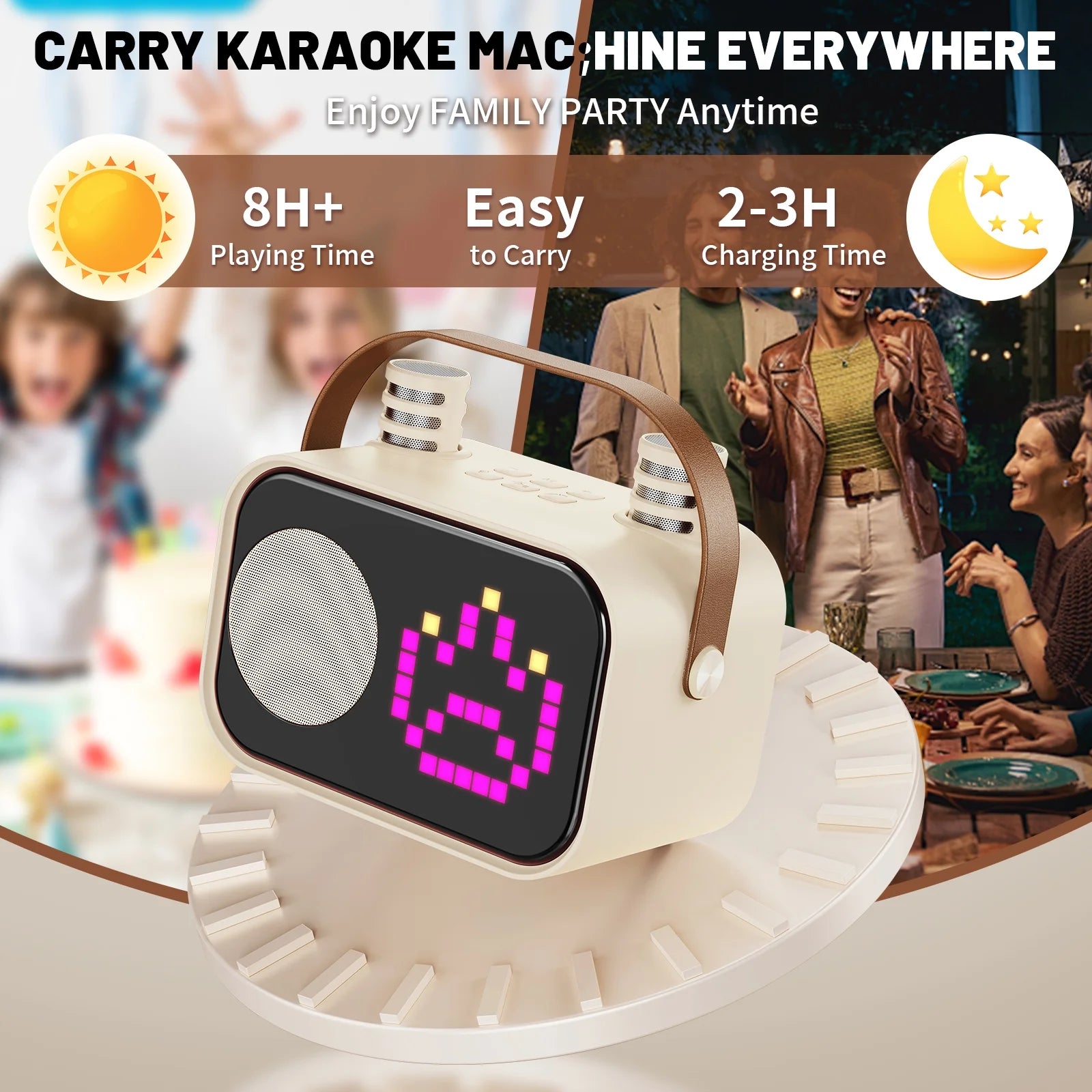 Karaoke Machine for Kids, Bluetooth Speaker with Microphone, Kids Karaoke Machine, 15 Animation Modes