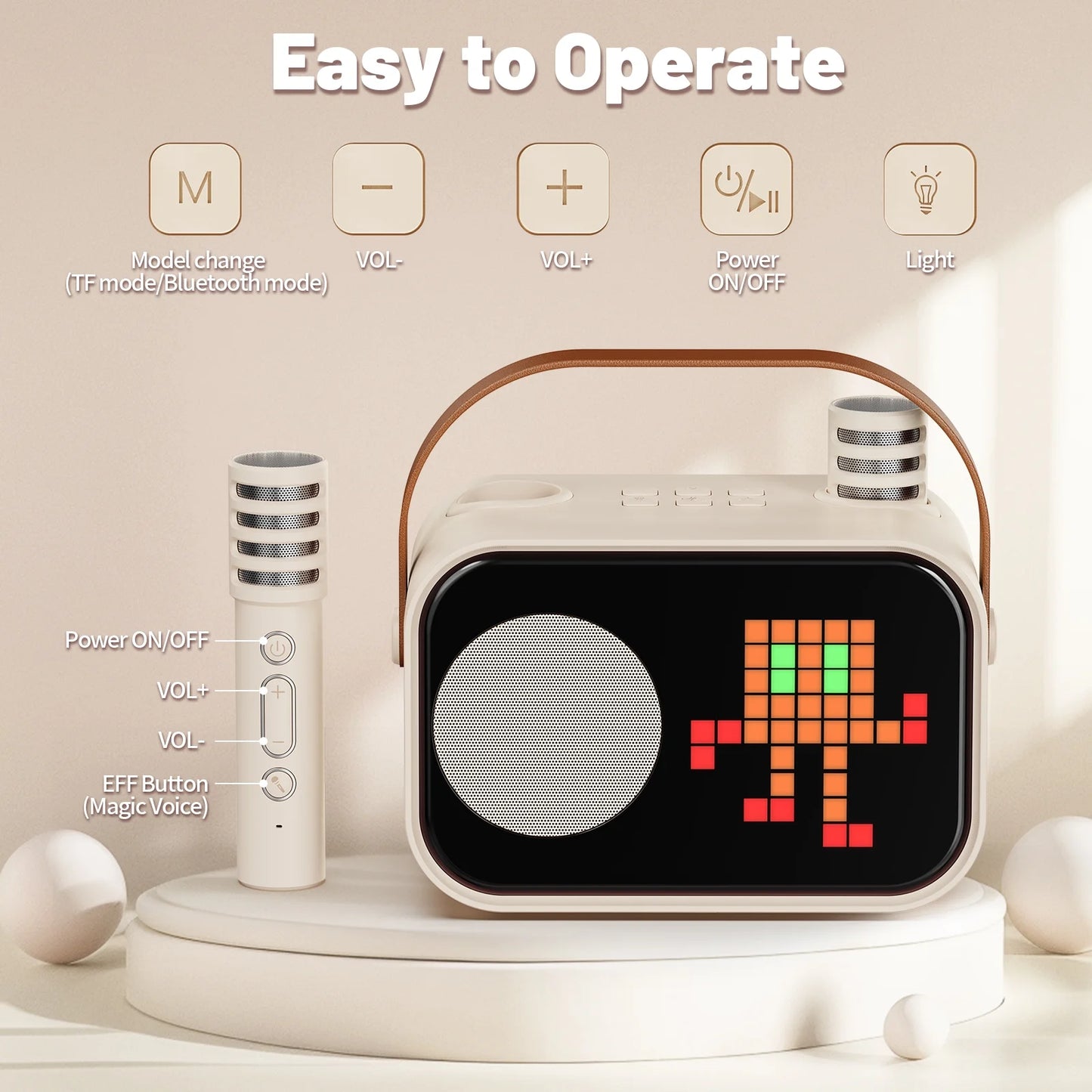 Karaoke Machine for Kids, Bluetooth Speaker with Microphone, Kids Karaoke Machine, 15 Animation Modes