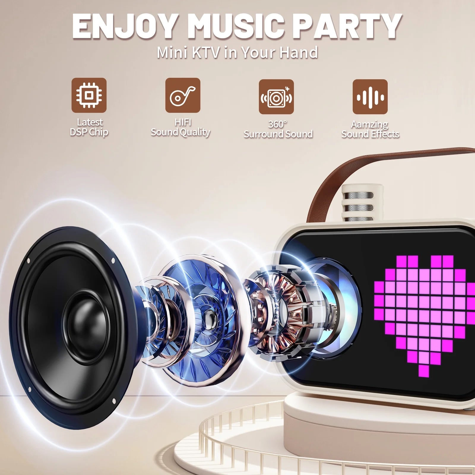 Karaoke Machine for Kids, Bluetooth Speaker with Microphone, Kids Karaoke Machine, 15 Animation Modes